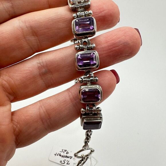 Genuine amethyst, stamped .925 heavy tennis bracelet! - Picture 8 of 9